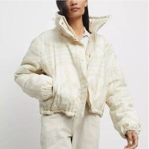 Urban Outfitters BDG Ivory Linen Printed Isla Cropped Puffer XS